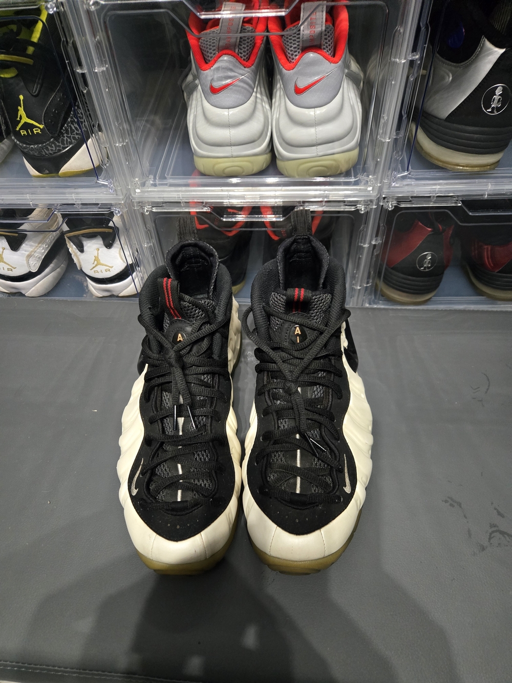 Nike Black and Cream Foamposite Pro Athletic Shoes